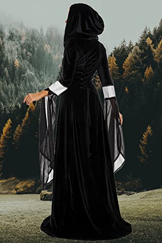 Medieval Victorian Dress for Women, Vintage Witch Halloween Costume with Hood W9109