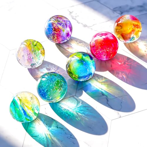 Crystal Glass Balls 1.5 Inch Decorative Set with LED Wooden Base Night Light V349