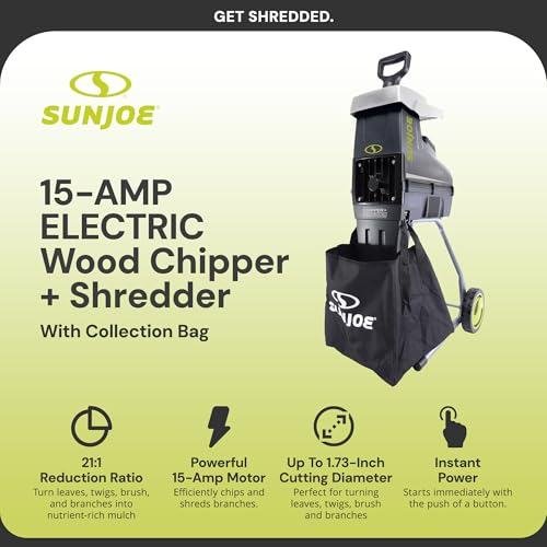 Wood Chipper Shredder, 15-Amp Corded Electric Yard Waste Machine with Collection Bag G953