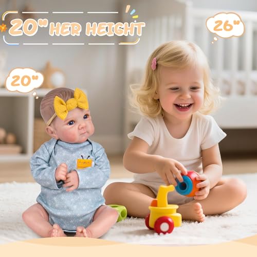 20 Inch Realistic Handmade Newborn Baby Doll with Blue Eyes, Weighted Cuddle Doll Q882284