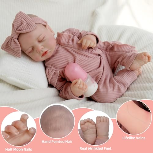 Realistic Reborn Baby Doll, 18 Inch Soft Body Sleeping Baby Girl with Pink Clothing Z645
