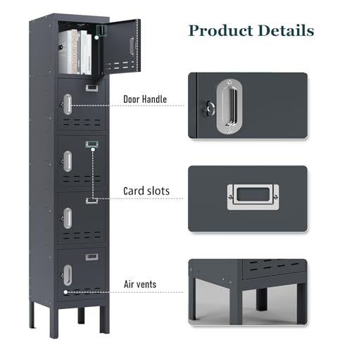 5-Door Steel Storage Locker with Hooks and Card Slots M92401