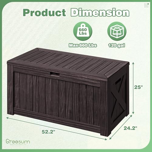 Outdoor Storage Box 120 Gallon with Lock, Resin Deck Box for Patio and Garden A6689