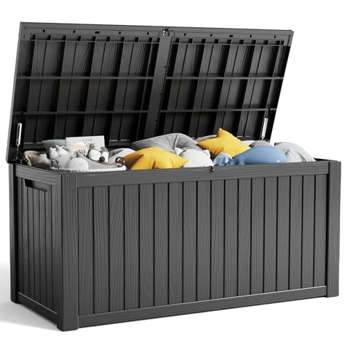 100 Gallon Resin Deck Box, Lockable Patio Outdoor Storage, Waterproof - Black F75230