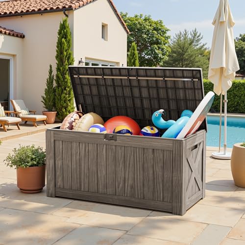 Outdoor Storage Box 120 Gallon with Lock, Resin Deck Box for Patio and Garden A6689