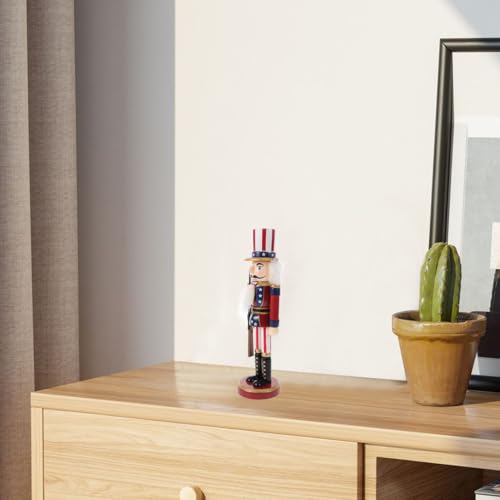Patriotic Nutcracker Figurines Wooden Soldier Statue with Cane for Independence Day Decoration C859373