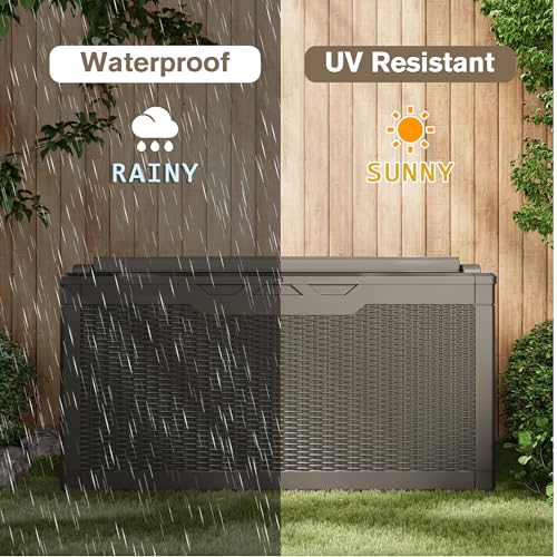 31 Gallon Resin Deck Box Waterproof Indoor Outdoor Storage for Patio Cushions and Garden Tools L90121