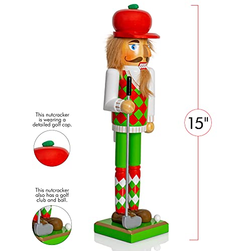 Golf Player Christmas Nutcracker Red and Green Wooden Golfer with Club and Ball 15" X331825