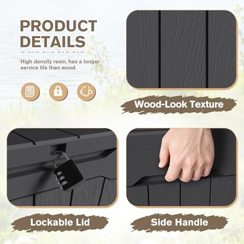 31 Gallon Resin Deck Box Waterproof Indoor Outdoor Storage for Patio Cushions and Garden Tools L90121