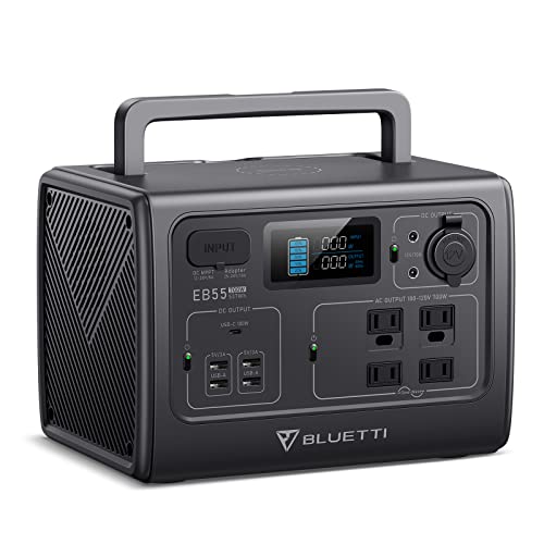 BLUETTI Portable Power Station EB55, 537Wh LiFePO4 Battery Backup w/ 4 700W AC Outlets (1400W Peak), 100W Type-C, Solar Generator for Outdoor Camping, Off-grid, Blackout (Solar Panel Optional)