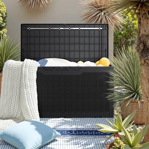 31 Gallon Resin Deck Box Waterproof Indoor Outdoor Storage for Patio Cushions and Garden Tools L90121