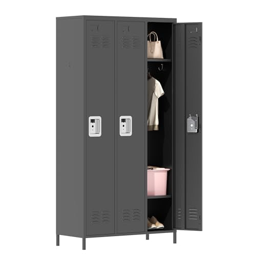 3-Door Steel Storage Locker with Shelves and Hooks I822961