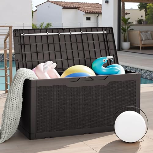 31 Gallon Resin Deck Box Waterproof Indoor Outdoor Storage for Patio Cushions and Garden Tools L90121