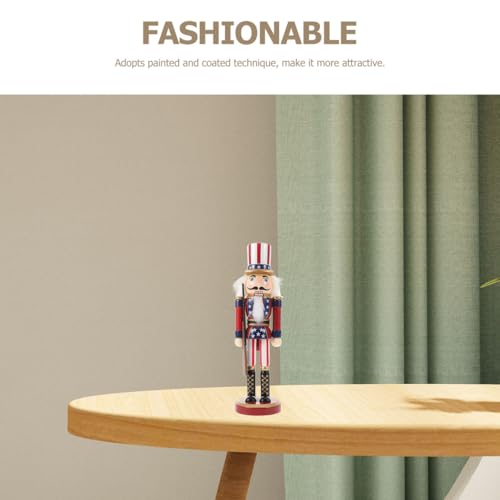 Patriotic Nutcracker Figurines Wooden Soldier Statue with Cane for Independence Day Decoration C859373