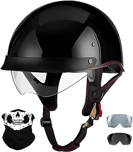 Motorcycle Retro Half Helmets Open Face Sun Visor Quick Release Buckle Adjustable DOT Approved Cycling Retro Cruiser Pilot Helmets for Men Women M~XXL(55~62CM)