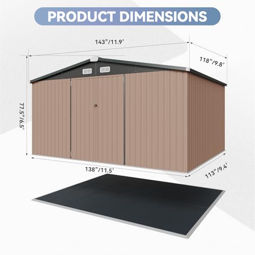 Galvanized Steel Storage Shed with Triple Doors, Weatherproof Outdoor Utility Shed P600721