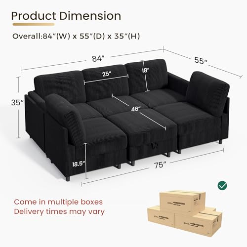 Modular Sectional Sofa Bed with Storage Ottoman, Beige S706