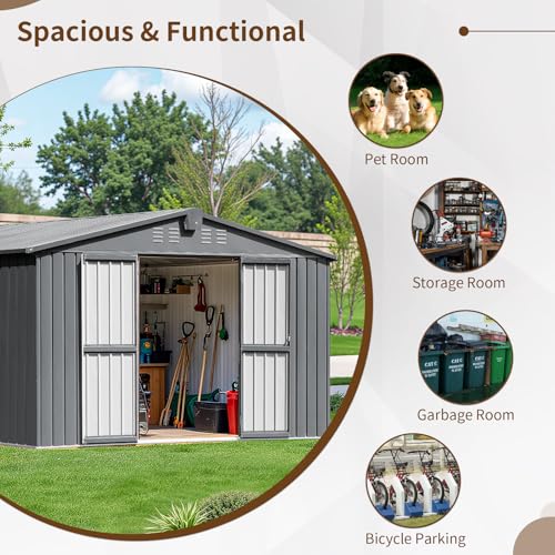 Resin Outdoor Storage Shed with Floor and Window, Lockable Small Tool Shed for Garden Patio Backyard, Light Gray V985