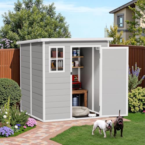 Resin Outdoor Storage Shed with Floor and Window, Lockable Small Tool Shed for Garden Patio Backyard, Light Gray V985