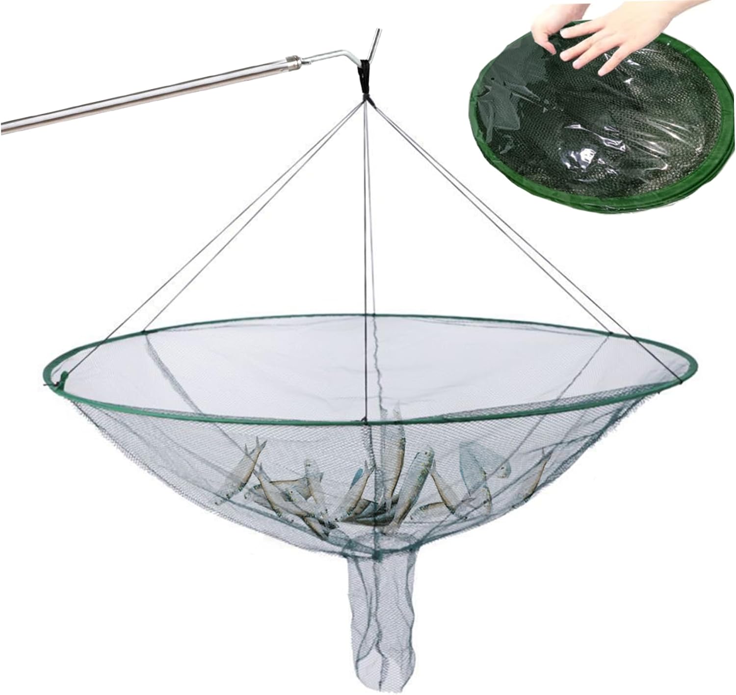 Drop Net for Pier Fishing, 39in Foldable Portable with Dual Line Structure S253