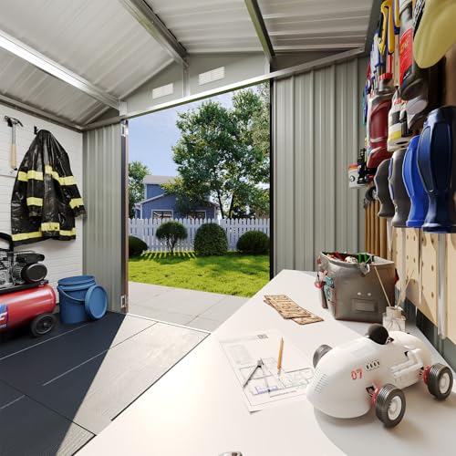 Galvanized Steel Storage Shed with Triple Doors, Weatherproof Outdoor Utility Shed P600721