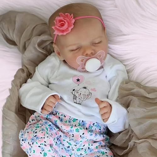 Lifelike Reborn Baby Doll Girl, 17 Inch Soft Body Realistic Newborn Vinyl Silicone Doll with Feeding Kit H33373