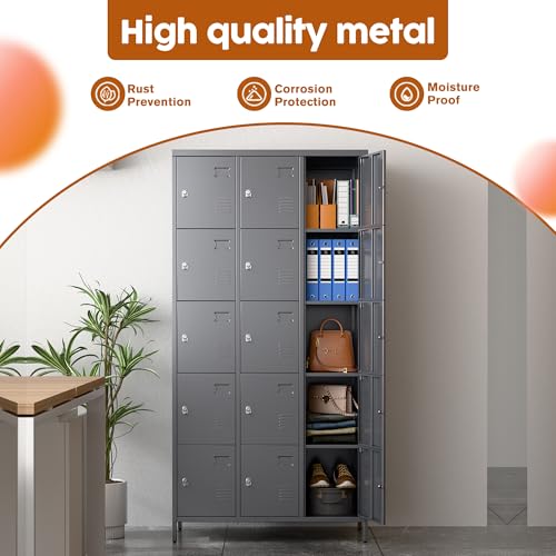 6 Door Metal Storage Locker with 18 Hooks, Black & Dark Grey K6611