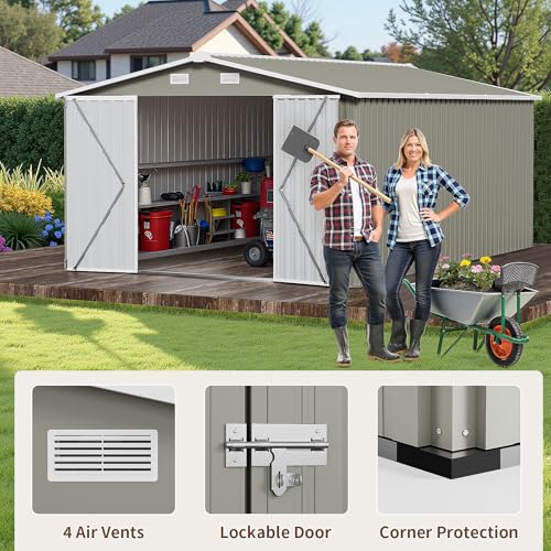 Resin Outdoor Storage Shed with Floor and Window, Lockable Small Tool Shed for Garden Patio Backyard, Light Gray V985