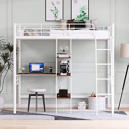 Full Loft Bed with Desk, Storage Shelves, and Wardrobe, Heavy-Duty Frame, Black K6320