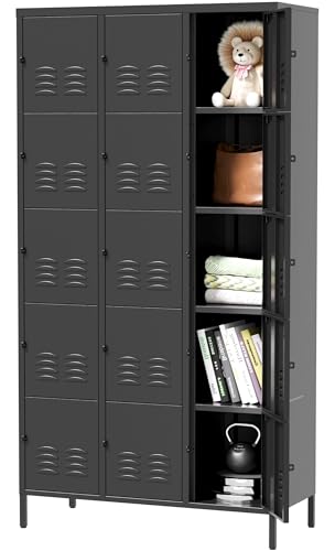 Vintage Metal Locker with Hooks, Lockable Single Door Storage M901