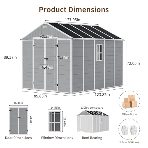 Resin Outdoor Storage Shed with Floor and Window, Lockable Small Tool Shed for Garden Patio Backyard, Light Gray V985