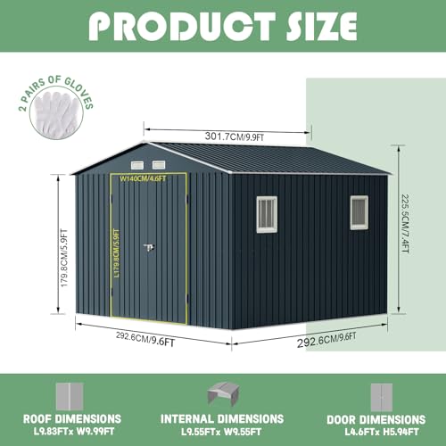 Outdoor Storage Shed 10 x 12 ft Metal Garden Utility with Lockable Doors U582216