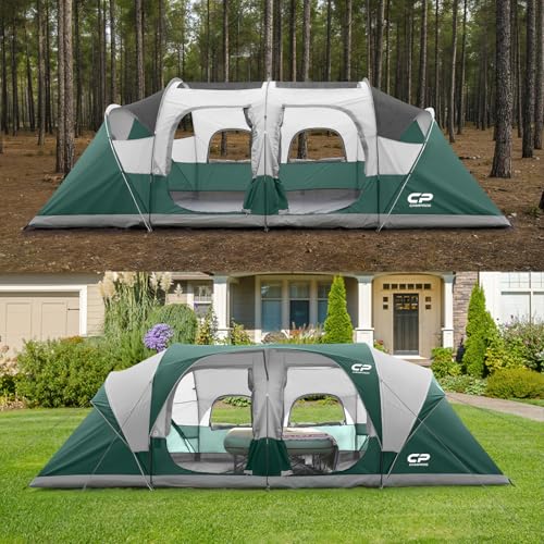 12-Person Camping Tent, 3 Room Family Tent, Waterproof Windproof with Carry Bag Q601154