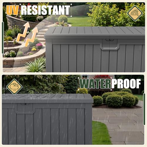 31 Gallon Resin Deck Box Waterproof Indoor Outdoor Storage for Patio Cushions and Garden Tools L90121