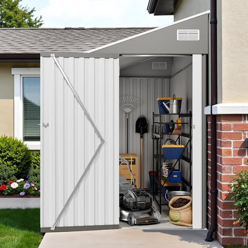 Resin Outdoor Storage Shed with Floor and Window, Lockable Small Tool Shed for Garden Patio Backyard, Light Gray V985