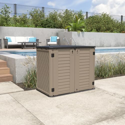 Horizontal Outdoor Storage Shed, 47 Cu.ft Resin Waterproof Cabinet for Garden Patio Backyards F5157