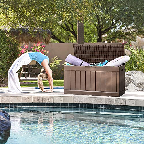 31 Gallon Resin Deck Box Waterproof Indoor Outdoor Storage for Patio Cushions and Garden Tools L90121