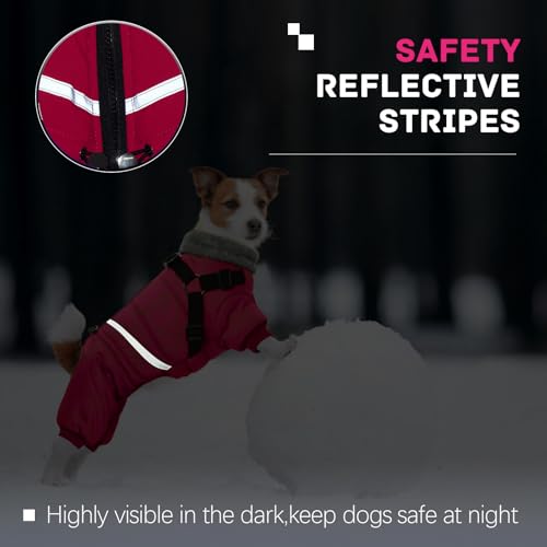 Black Dog Winter Coat with Harness, Reflective Waterproof Jacket for Small Dogs O43201