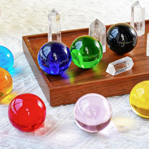 40mm Ice Cracked Crystal Chakra Balls with LED Wooden Base Night Light N984594