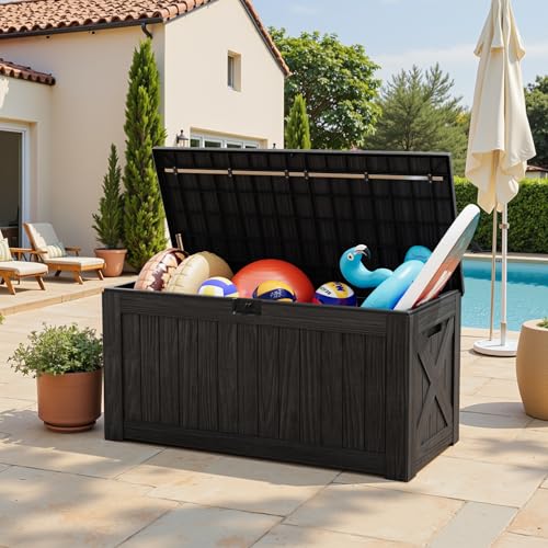 Outdoor Storage Box 120 Gallon with Lock, Resin Deck Box for Patio and Garden A6689