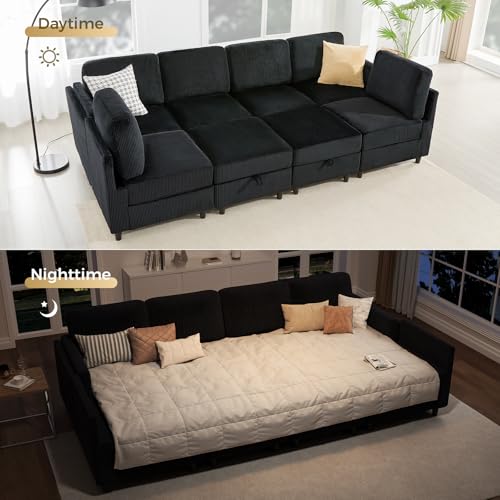 Modular Sectional Sofa Bed with Storage Ottoman, Beige S706