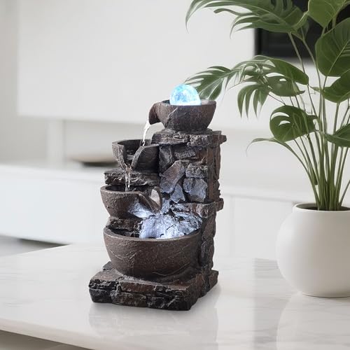 4-Tier Stone Tabletop Fountain with LED Lights Q8981