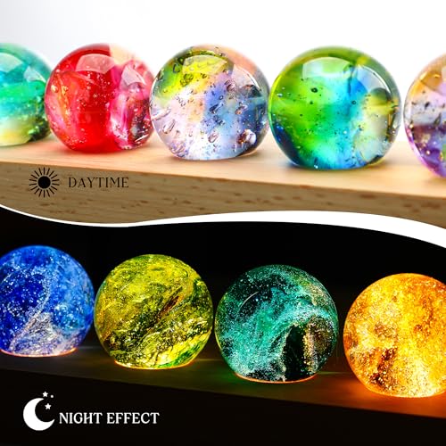 Crystal Glass Balls 1.5 Inch Decorative Set with LED Wooden Base Night Light V349