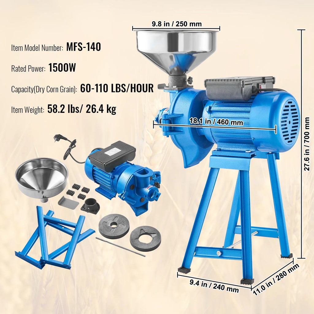 1500W Electric Grain Mill Grinder for Corn Wheat and Spice E6345