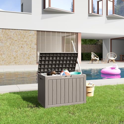 100 Gallon Resin Deck Box, Lockable Patio Outdoor Storage, Waterproof - Black F75230