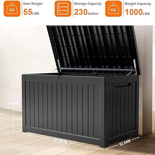 100 Gallon Resin Deck Box, Lockable Patio Outdoor Storage, Waterproof - Black F75230