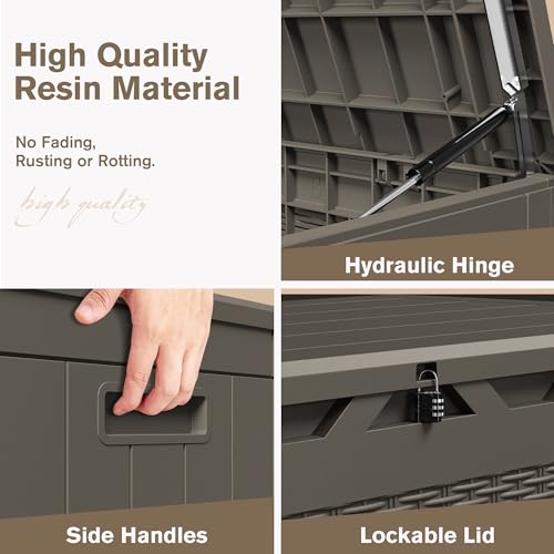 31 Gallon Resin Deck Box Waterproof Indoor Outdoor Storage for Patio Cushions and Garden Tools L90121