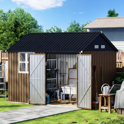 Outdoor Steel Storage Shed with Lockable Doors and Windows E249038