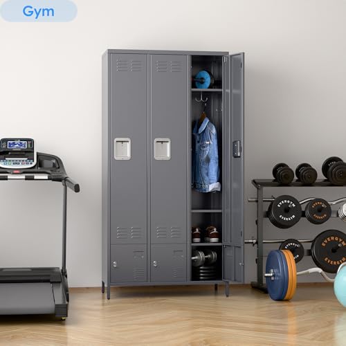 6 Door Metal Storage Locker with 18 Hooks, Black & Dark Grey K6611