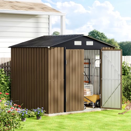 Outdoor Steel Storage Shed with Lockable Doors and Windows E249038